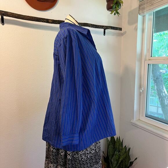 Vintage 90s 100% Cotton Blue Textured Stripe Menswear Oversized Shirt Size 2X - Picture 3 of 11